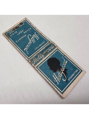 Vintage Hollywood Cigarettes Matchbook Blue & White Design French Text Collectib